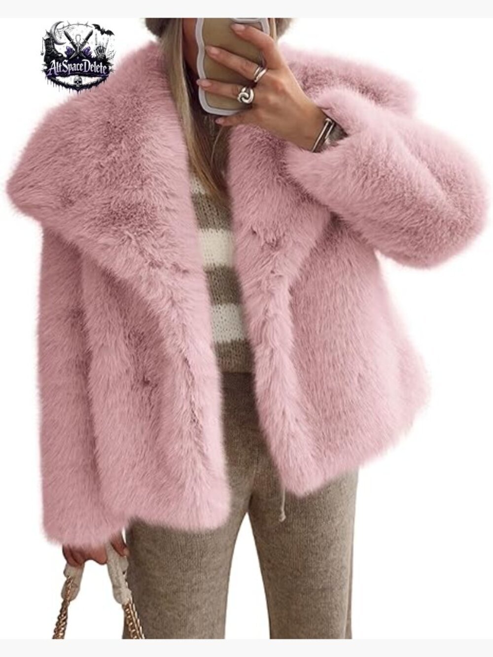 Faux Fur Coat Long Sleeve Lapel Button Jacket with Pockets Relaxed Fit